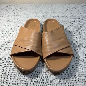 beek Tan Leather Slide Sandals